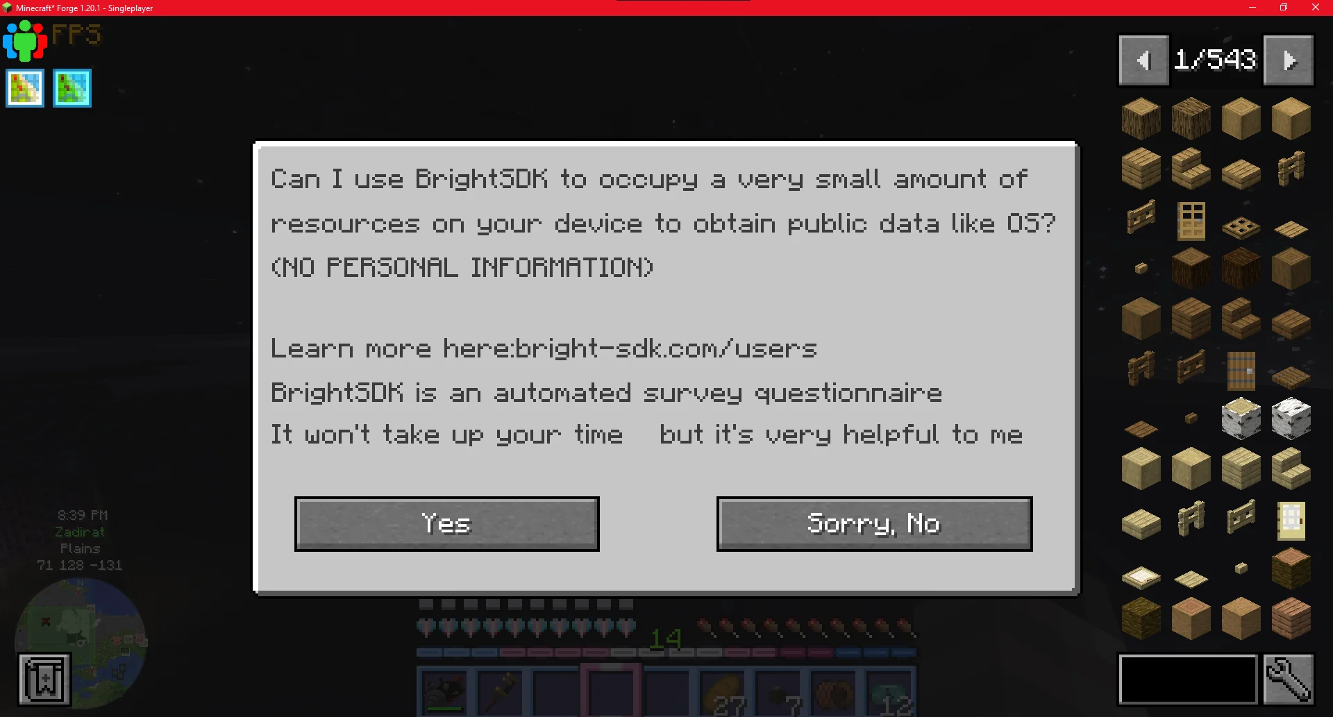 GUI saying “Can I use BrightSDK to occupy a very small amount of resources on your device to obtain public data like OS? (NO PERSONAL INFORMATION)